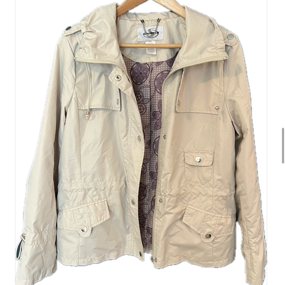 Light Beige Women's Anorak Jacket - Neutral Utility Style